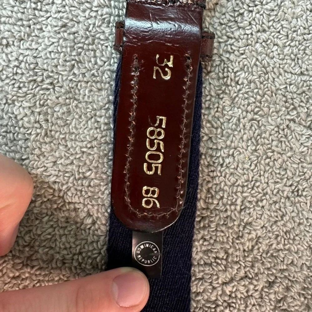 Mens Navy Red Striped Canvas Leather Surcingle Belt Brass Buckle 32 58505 86
